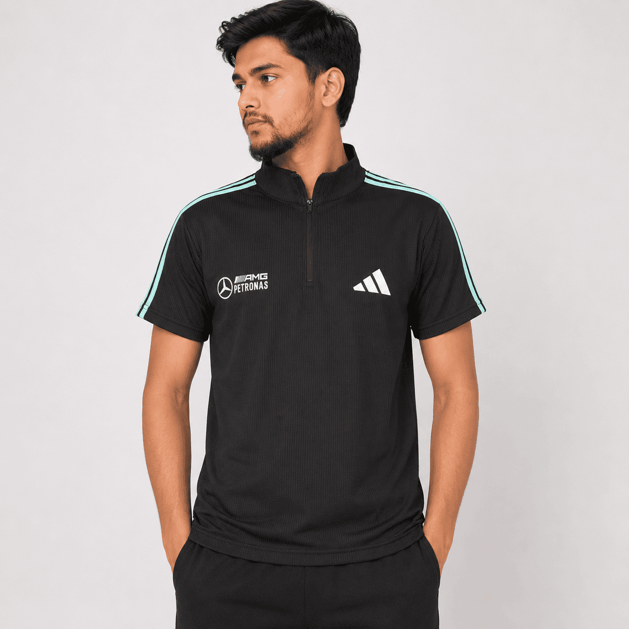 AMG Petronas Inspired Sports Half-Zip T-Shirt – Premium Performance Activewear Tee for Men