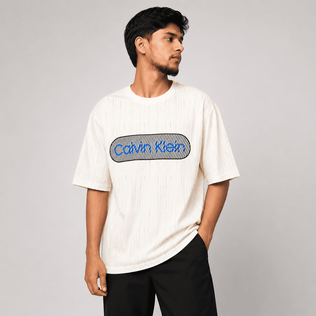 Calvin Klein Inspired Textured Graphic T-Shirt – Premium Cotton Casual Tee for Men