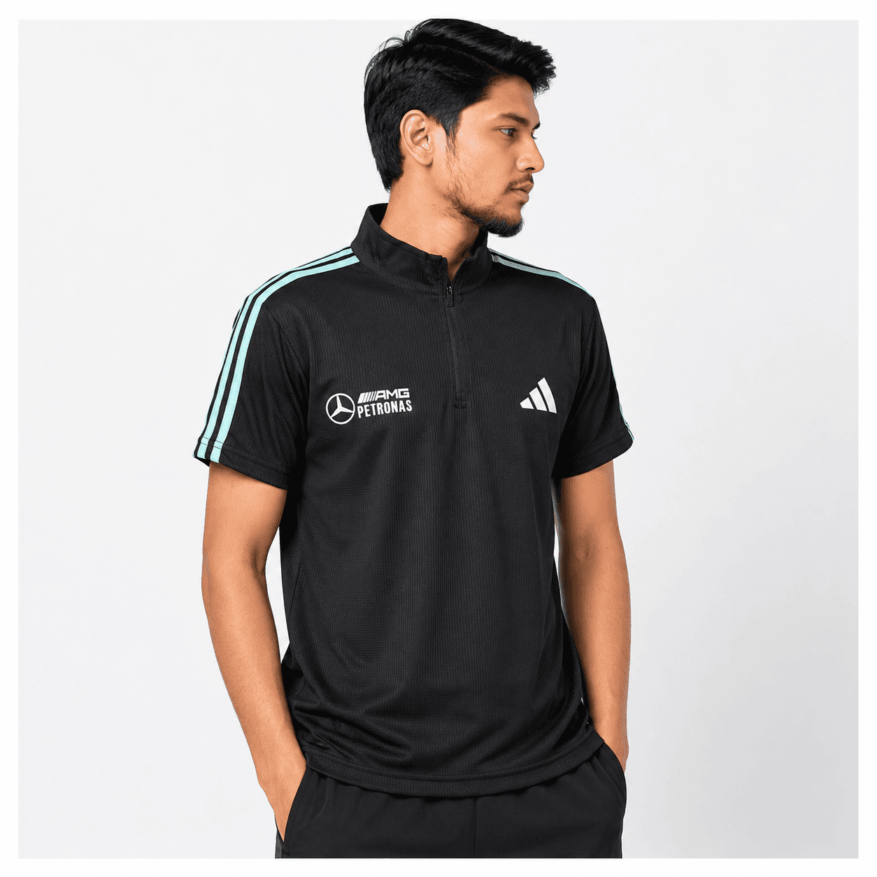 AMG Petronas Inspired Sports Half-Zip T-Shirt – Premium Performance Activewear Tee for Men