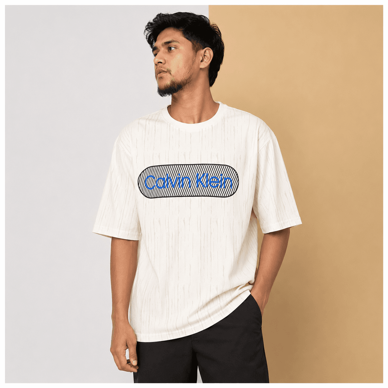 Calvin Klein Inspired Textured Graphic T-Shirt – Premium Cotton Casual Tee for Men