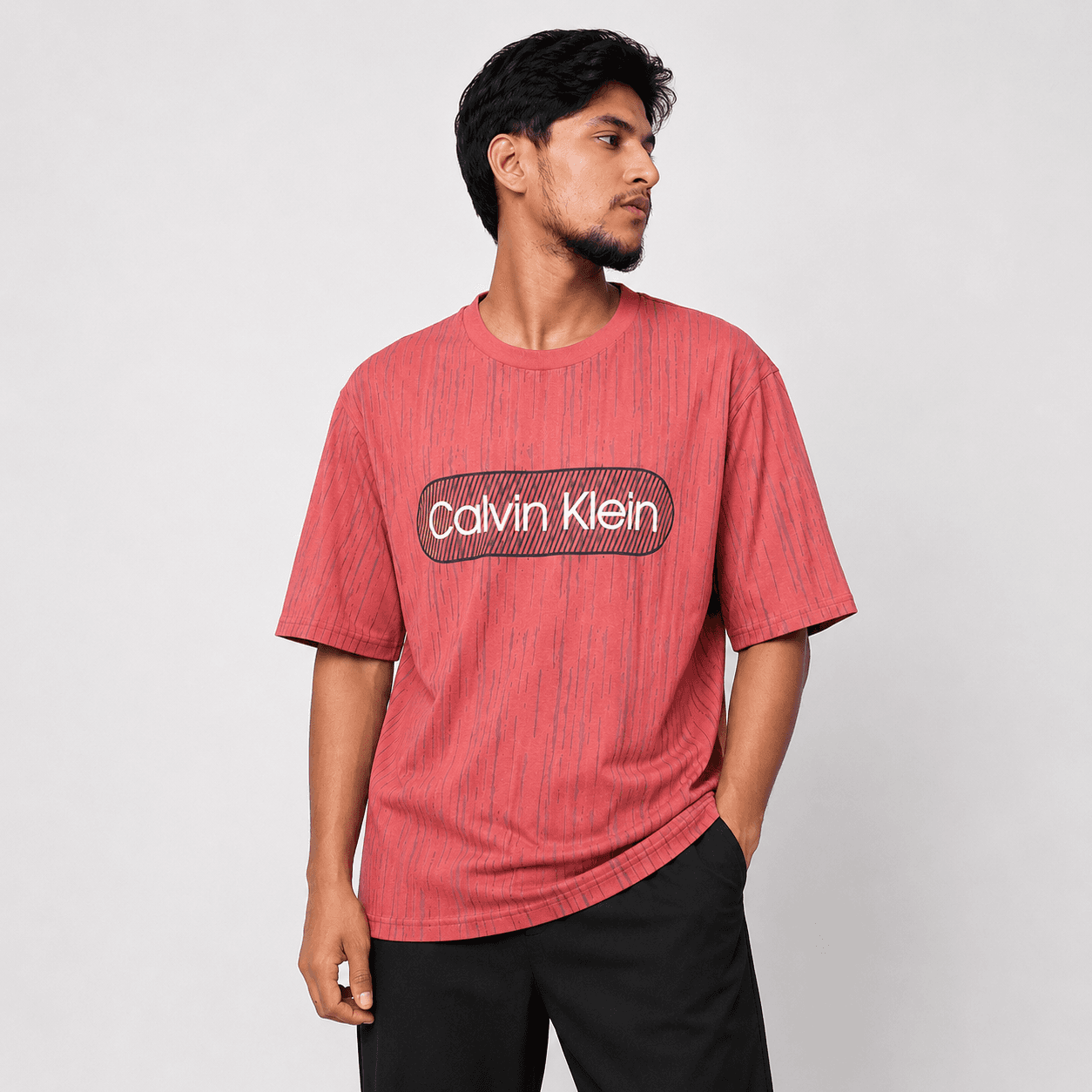 Calvin Klein Inspired Textured Graphic T-Shirt – Premium Cotton Casual Tee for Men