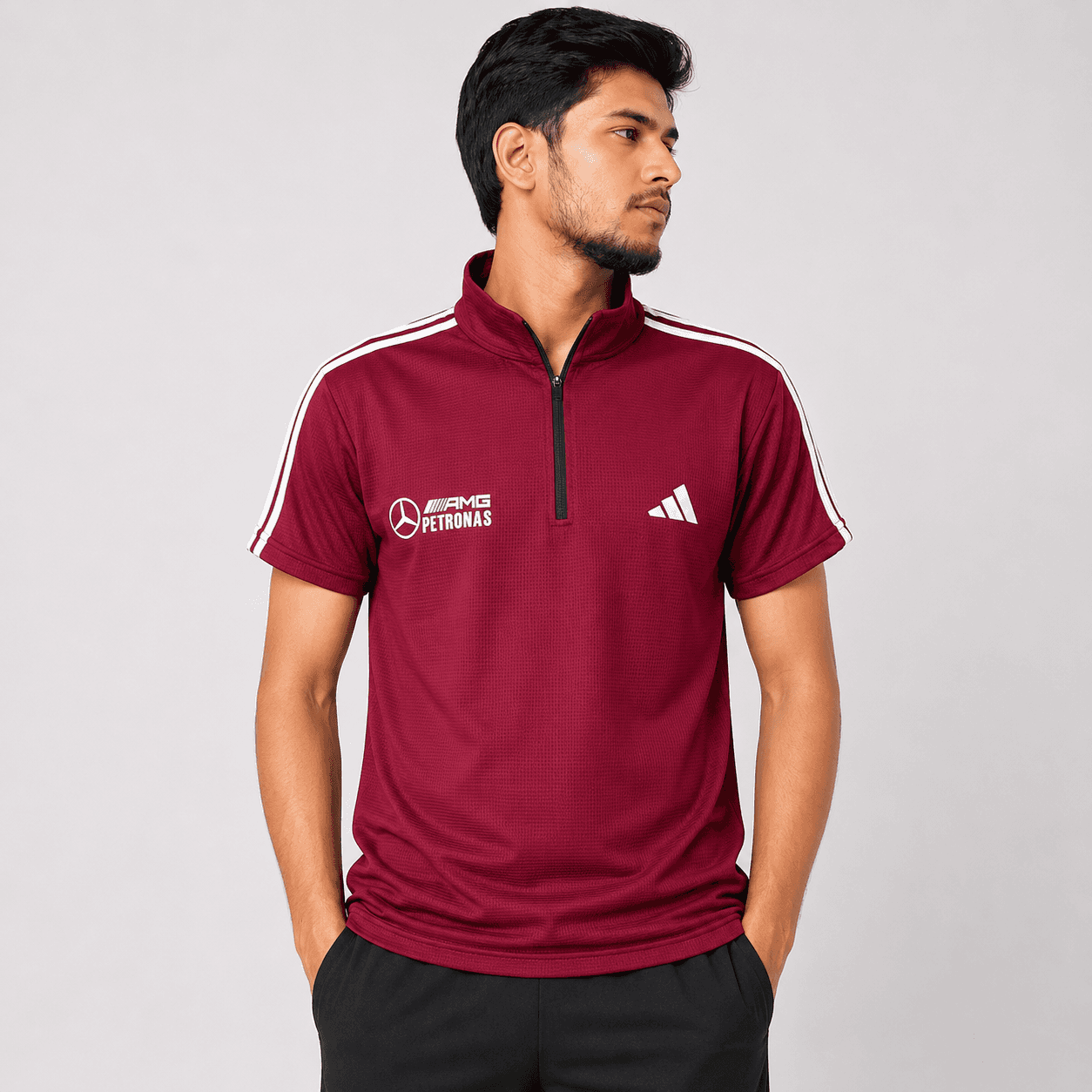 AMG Petronas Inspired Sports Half-Zip T-Shirt – Premium Performance Activewear Tee for Men
